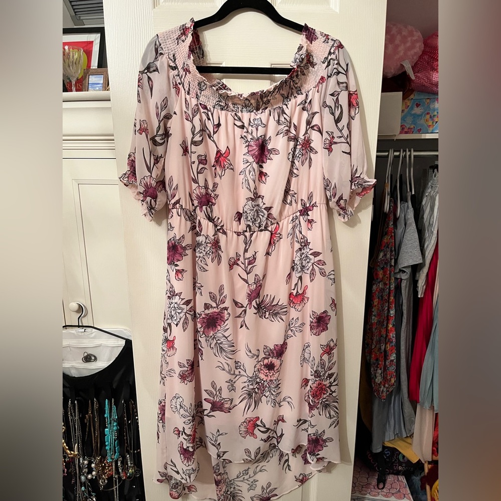 Pink floral midi dress